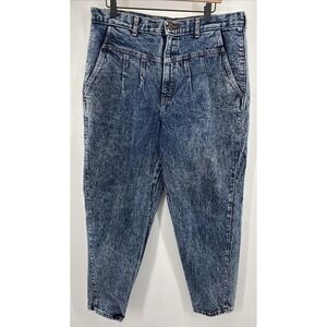 Vintage 80's Chic Denim High Waisted Mom Jeans Pleated Blue Acid Wash‎ Size 20